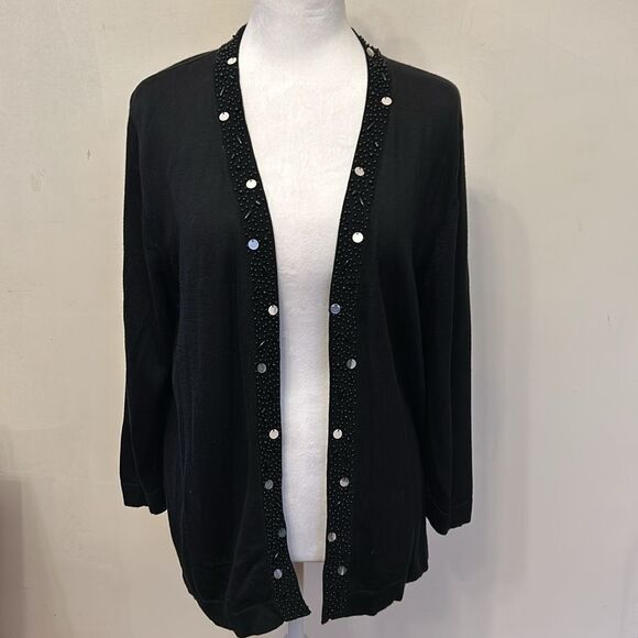 Investments black beaded sequined long sleeve open cardigan Size L EUC - Picture 2 of 8